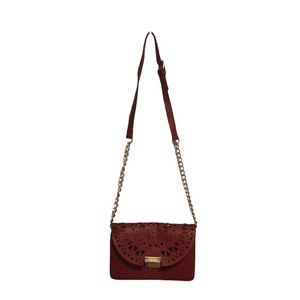 Bebe Red Tiffany Perforated Eyelet Crossbody
